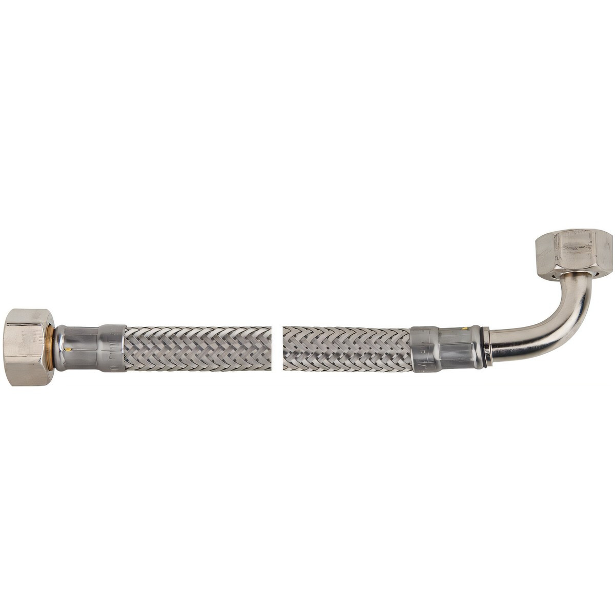 Flexible Panzerschlauch,1x gerade mit IG ÜWM, 1x 90° Bogen mit IG ÜWM, DN 10 - 3/8", 300mm